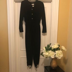 CLIO Velour Jumpsuit Stirrups Black Size 8 Vintage Rare